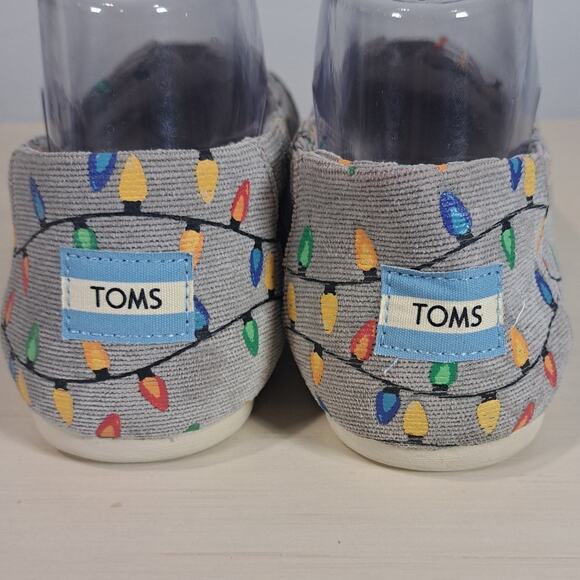 Toms Corduroy Grey Christmas Light Slip on Holiday Shoes Women's Size 8 - Picture 6 of 10